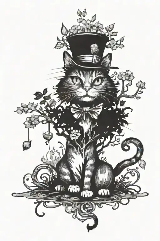 Cat From Alice On Wonderland Surrounded By Trees
