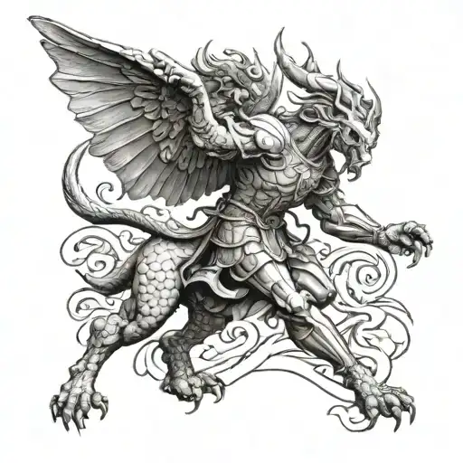 St Michael Slaying Dragon Looks Like It Is Carved From Stone