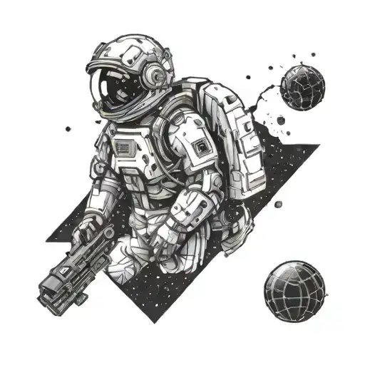 A Futuristic Space-themed Gaming Tattoo Featuring A Marine Engineer Exploring Unknown Galaxies