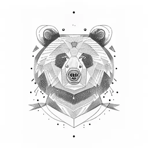 An Elegant Black And Grey Portrait Of A Bear Surrounded By Delicate Pine Branches