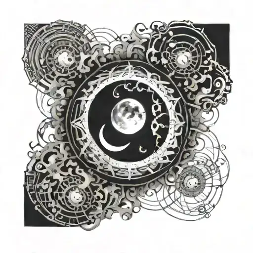 A Mystical Moon Phase Design Intertwined With Swirling Smoke Patterns