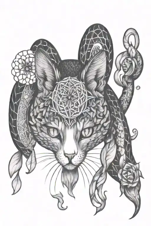 Snake Cat Flower Of Life Tattoo