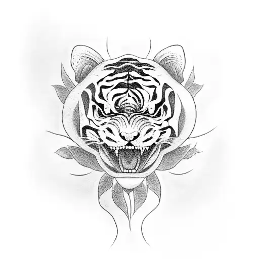 Roses Intertwined With A Tiger