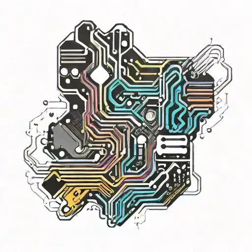 An Abstract Representation Of A Motherboard With Colorful Geometric Shapes