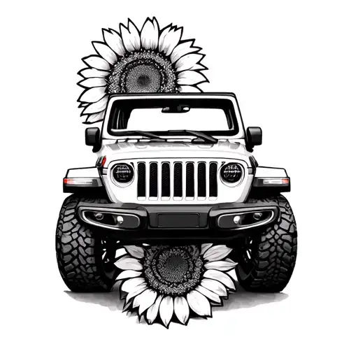 A Jeep Wrangler With Sunflower Wheels