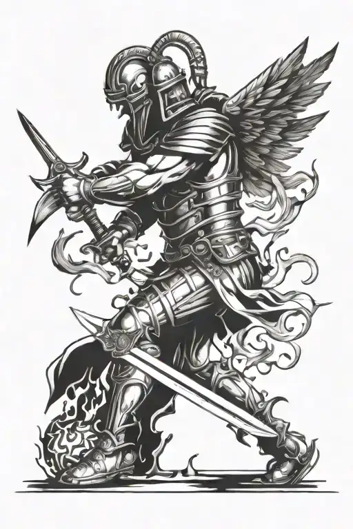 Gladiator Angel Sticking Knife Into The Fiery Floor