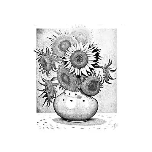 Broken Vase With Sunflowers Like Those Of Van Gogh