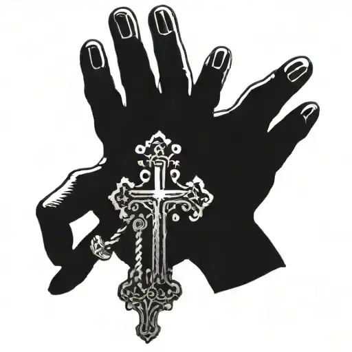 Hand With A Hole In It And A Rosary The Cross Goes Through The Hole In The Hand