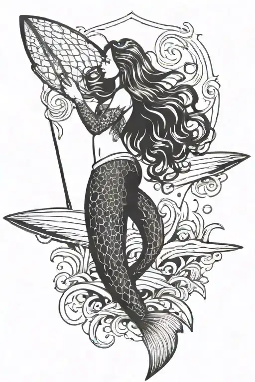 Mermaid And Surfboard