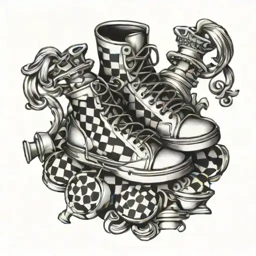 Chess Pieces Intertwined With Running Shoes