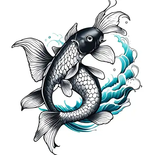 Koi Fish With Waves Crashing
