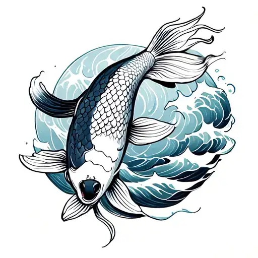 Koi Fish With Waves Crashing