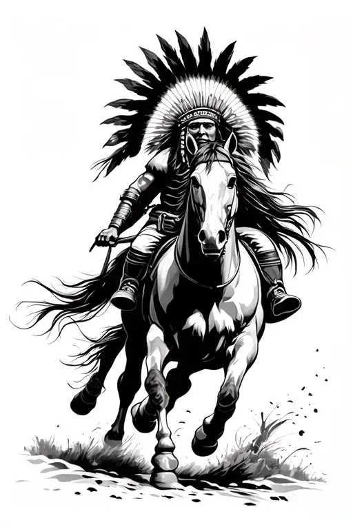 Native American Warrior On Horse Galloping