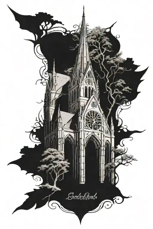 Gothic Catherdral With Trees Swaying