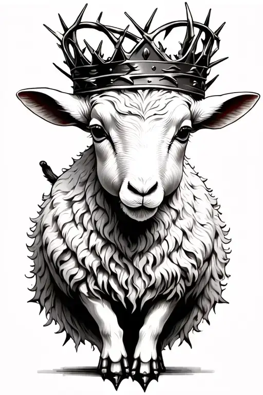 Lamb Standing On Back Legs With Crown Made Of Thorns On Head