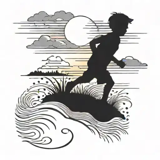 Sunset And Kid Running