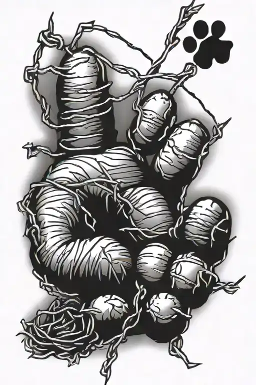 Dog Paw Wrapped In Barbed Wire