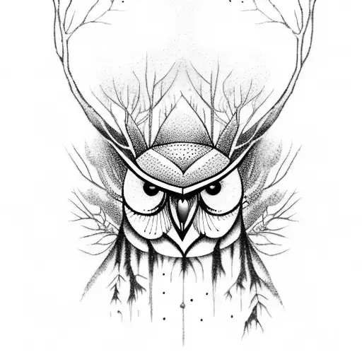 A Mystical Forest With Hidden Owls And Crows