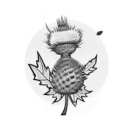 Scottish Thistle Surrounded By Maple Leaves