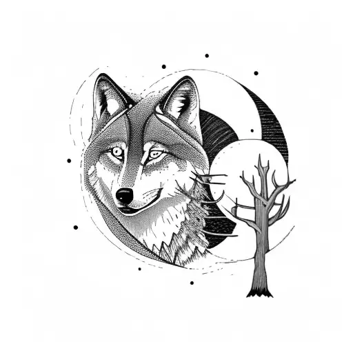 Forest With A Wolf And A Moon