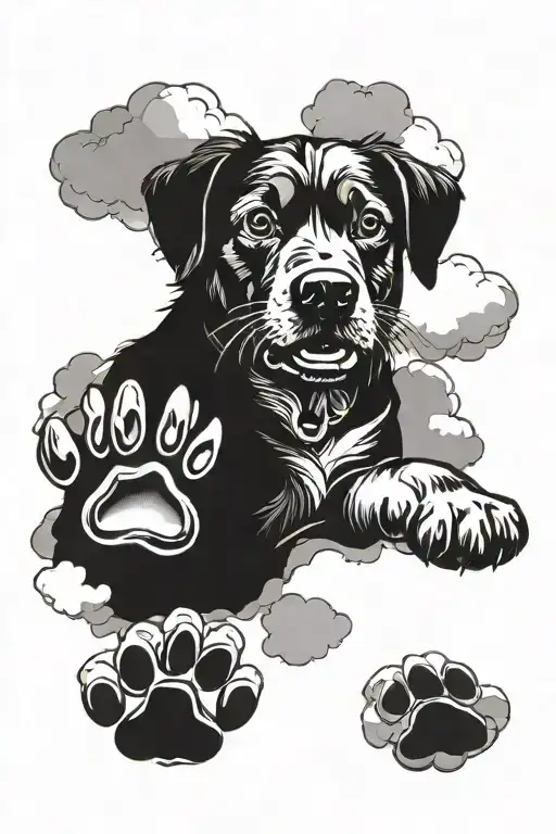 Dog Paw And Clouds Surrounding