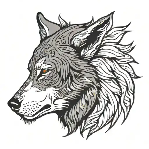 Indian And Wolf Head Profile Holding