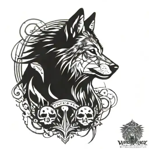 Indian Of America And Wolf Face