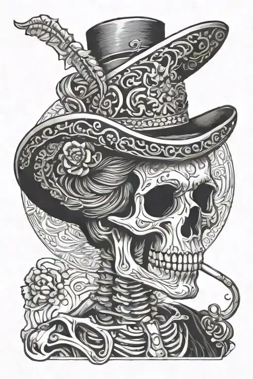 Mexican Charro Skeleton Smoking