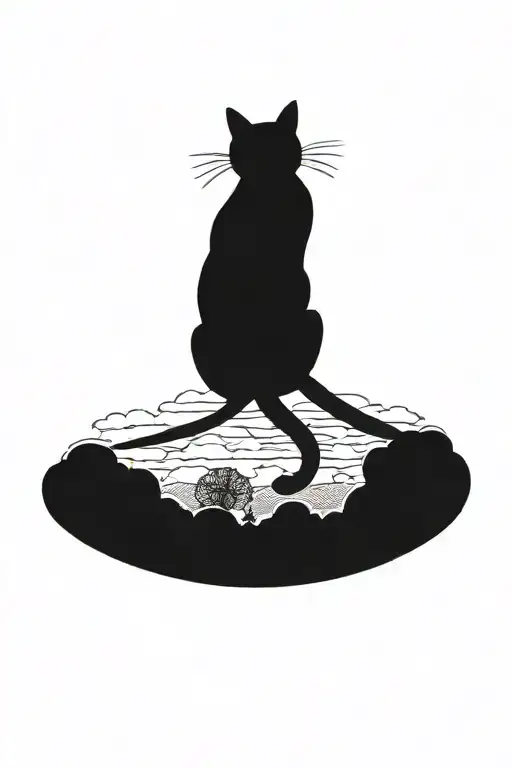 Cat Flying On A Broom Above The Clouds