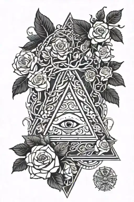 Tree Of Life Intertwined Pyramid With Eye And Dragon Roses