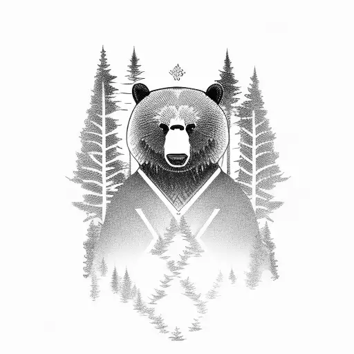 A Majestic Bear Standing Tall Amidst A Forest Of Towering Pine Trees