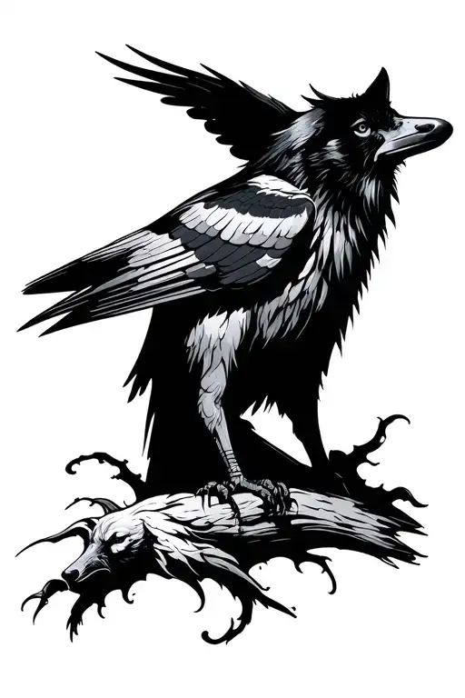 A Raven With A Wolf