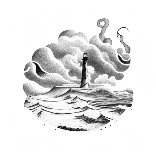 Clifftop Sea Scene With Lighthouse And Lightning Storm