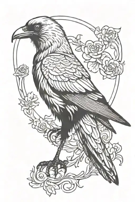 Make Me A Design For A Crow Tattoo With A Small Odin Symbol On Top
