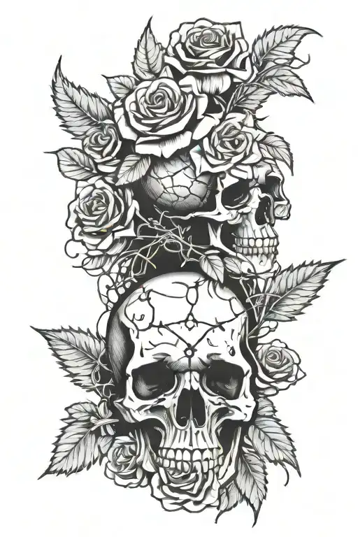 Skull And Roses With Barbed Wire Sleeve