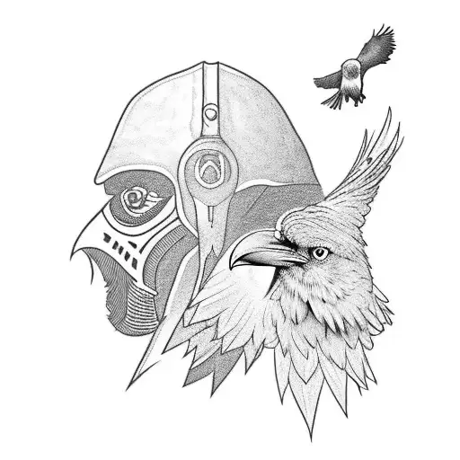 A Silhouette Of A Hunter With A Raven Perched On His Shoulder