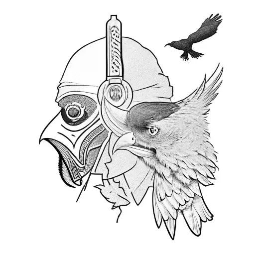 A Silhouette Of A Hunter With A Raven Perched On His Shoulder