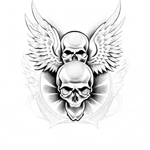 Skull With Angel And Demon