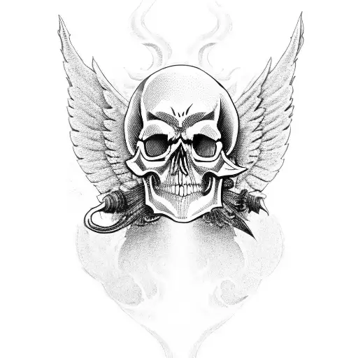 Skull With Demon And Angel