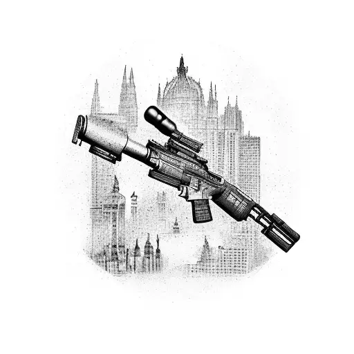 An Airsoft Gun Surrounded By Madrid City Landmarks