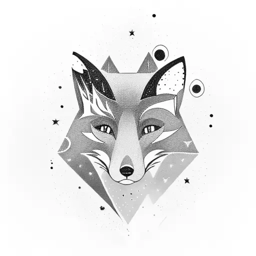 Silhuette Of A Fox Body Half Made Of Stars And Half Black