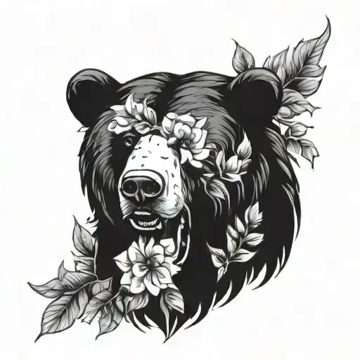 Floral Art With Bear Roaring