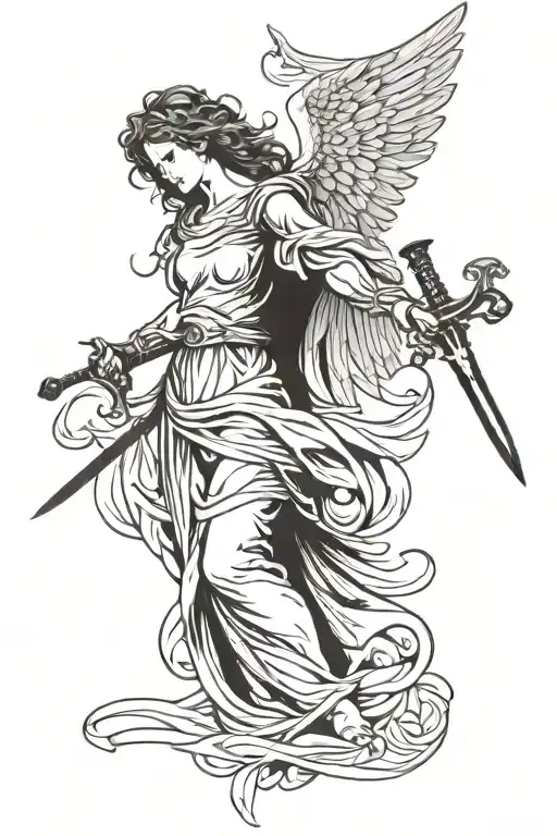Angel With A Sword With Broken Wings Made