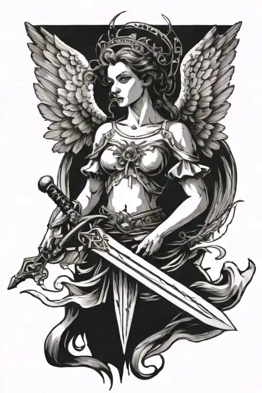 Angel With A Sword With Broken Wings Made Facing Forward