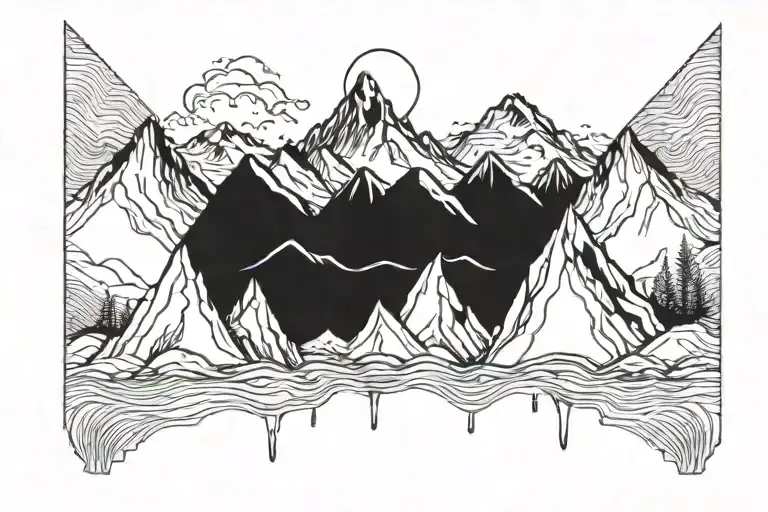 Mountain Range With Water At The Base