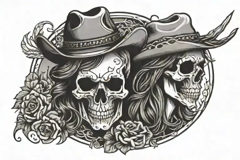 Cowgirl And Cowboy Skull