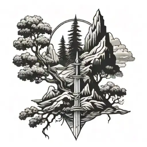 Sword Mountain And Tree Growing