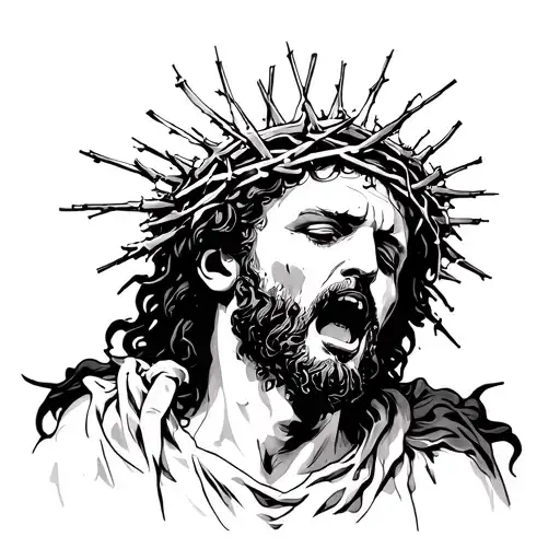 Jesus Screaming With A Crown Of Thorns