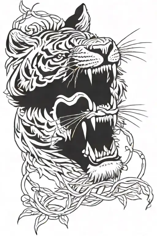 Angry Tiger With Hanging Vines