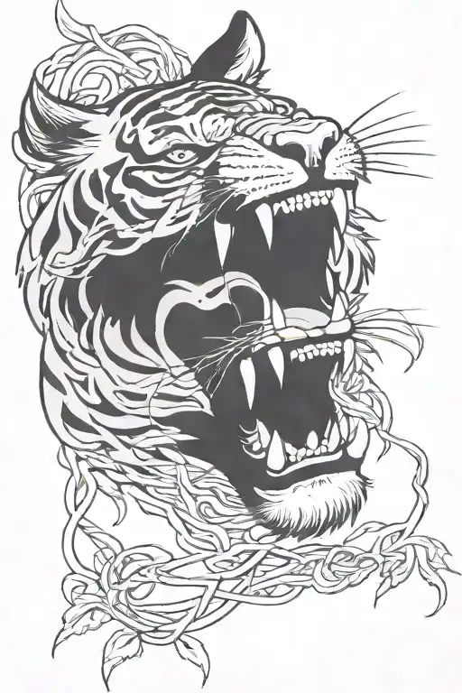 Angry Tiger With Hanging Vines